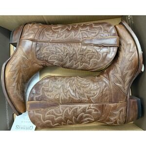 Cavender's Brown Leather Western Cowboy Boots Women's 8.5 B Snip Toe